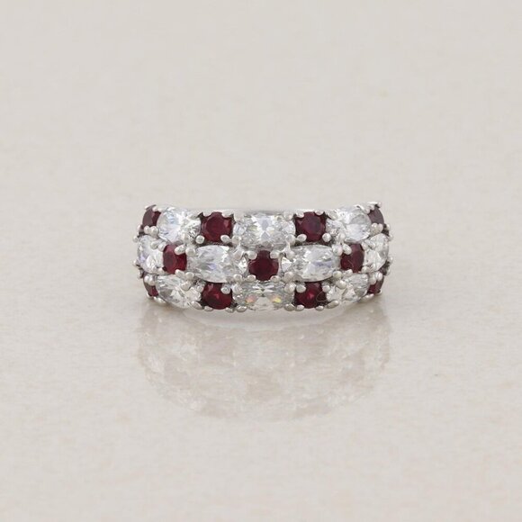 Sterling Silver Lab Created Ruby and Cubic Zirconia Band Ring Size 5 3/4 - Picture 1 of 7